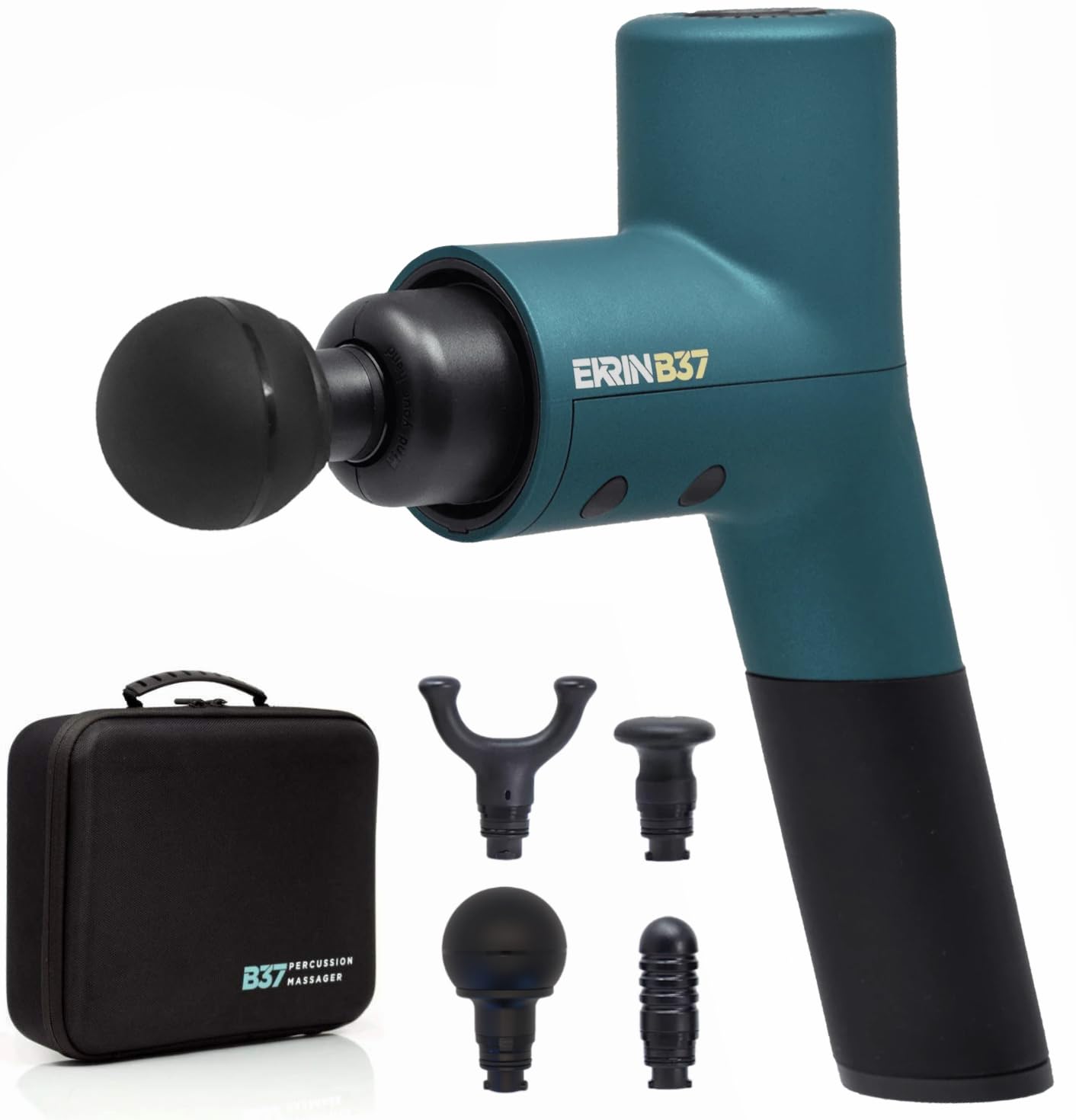 Ekrin Athletics B37v2 Massage Gun - Deep Tissue Massage with High-Powered Brushless Motor - Ergonomic Back Massager for Pain Relief - 5 Speeds 4 Attachments - Ultra Quiet Hand-Held Massager
